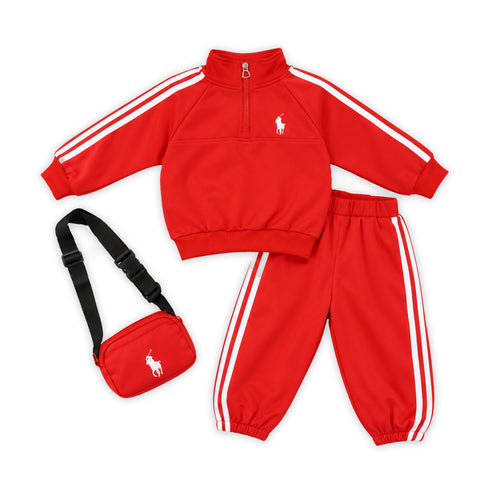 Red Polo Ralph Lauren Toddler Boy Suits Sweatshirt Pants Bag Set