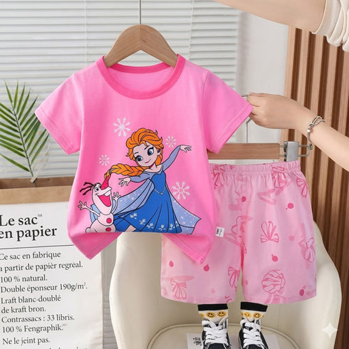 Toddlers Frozen Suit Pink T-Shirt and Shorts Set