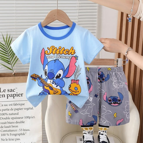 Toddlers Stitch Suit Blue T-Shirt and Shorts Set