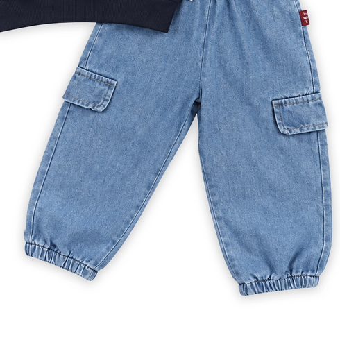 Blue Urban Graphic Toddler Boy Suits Sweatshirt Denim Pants