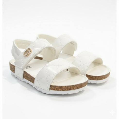 White Girls Sandal with Quilted Diamond-Stitch Design
