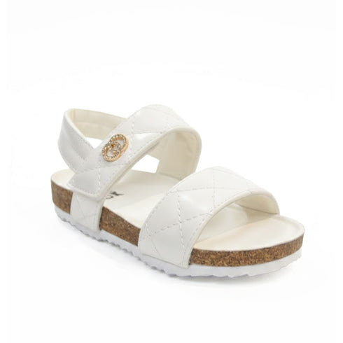 White Girls Sandal with Quilted Diamond-Stitch Design