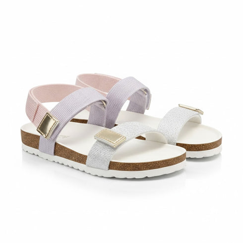 White Girls Sandal with Two-Strap Cork-Soled Design