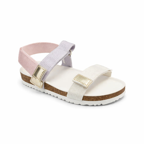 White Girls Sandal with Two-Strap Cork-Soled Design