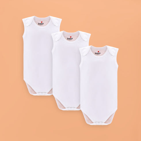 Basics White Sleeveless Bodysuits Pack Of 3 6314