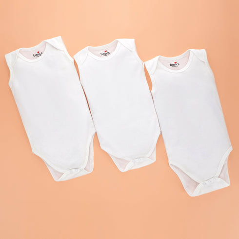 Basics White Sleeveless Bodysuits Pack Of 3 6314