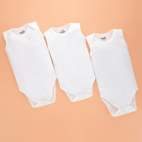 Basics White Sleeveless Bodysuits Pack Of 3 6314
