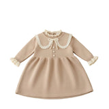Baby Girls Formal Beige Wool Frock For Winter 17324