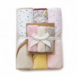 Hooded Baby Bath Towel Set with 3 Washcloths Yellow Beige Pink Flowers