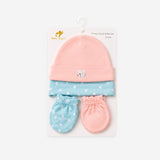 Baby Cap and Mitten Set Pink Green Baby Rabbit