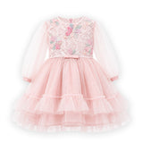 Baby Girls Frilled Floral Embroided Party Wear Frock Long Sleeves 16819