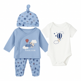 Infants 4Pc Suit Set Long Sleeves Shirt With Bodysuit Footed Trouser & Cap 16858