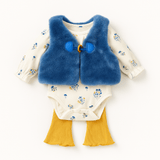 Baby Girls 3pc Suit Set Fancy Wear Bodysuit With Fluffy Upper & Trouser 16860