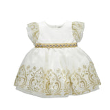 Party & Wedding Wear Gold Glittered White Frock