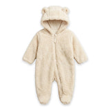 Beige Furry Baby Romper with Zipper 0-12M