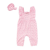 Baby Girls Cotton Muslin Jumpsuit Pink Floral Print with Headband