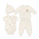 Cream Baby Suit Bodysuit Shirt Trouser Cap Set 0-9M