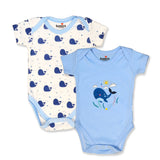 Basics Baby Body Suits Pack of 2 Blue White Whale