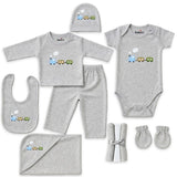 Basics Cotton Baby Gift Box Grey Train Embroidered Starter Set 0–6M
