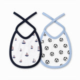 Basics Pack of 2 Baby Bibs White Football Ship Design