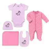 Basics Pack of 5 Baby Starter Gift Set Pink Unicorn Design