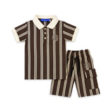 Boys Suit Shorts and Polo Shirt Dark Brown Striped