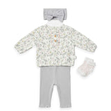 Cotton Baby Girl Dresses Top Trouser Headband Socks Set 0-9M