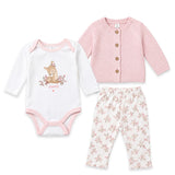 Floral Cotton Woolen Baby Girl Dresses Sweater Bodysuit Set 0-9M