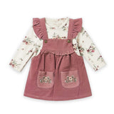 Floral Pocket Corduroy Girl Dresse Set Tshirt With Dangri Style Frock 1-4Y