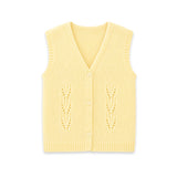 Front Open Woolen Sleeveless Vest Yellow