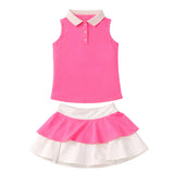 Girl Suit Sleeveless Top and Skirt Suit Set Pink
