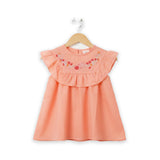 Girls Eastern Dress Cotton Top Pink Floral Embroidered