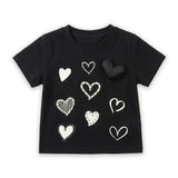 Girls Party Wear T-Shirt Black Stones Heart