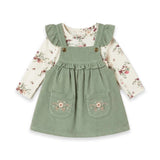 Floral Pocket Corduroy Toddler Girl Dresse Set Tshirt With Dangri Style Frock 1-4Y