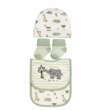Infant Cap Bibs and Socks Set White Green Baby Elephant