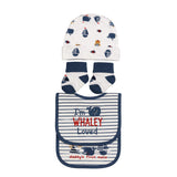 Infant Cap Bibs and Socks Set White Purple Whaley