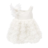 Party Wear Girls Frock White Roses Frilled Floral