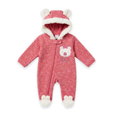Pink Fur Hooded Baby Girl Romper 0-9M