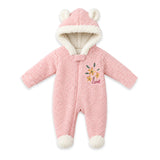 Pink Sweet Baby Girl Hooded Winter Romper 0-9M