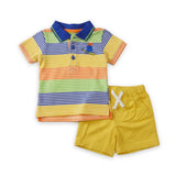 Polo Shirt & Shorts Suit Multi Color Stripes